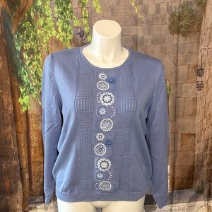 Blue Floral Embroidered Sweater by Alfred Dunner.
